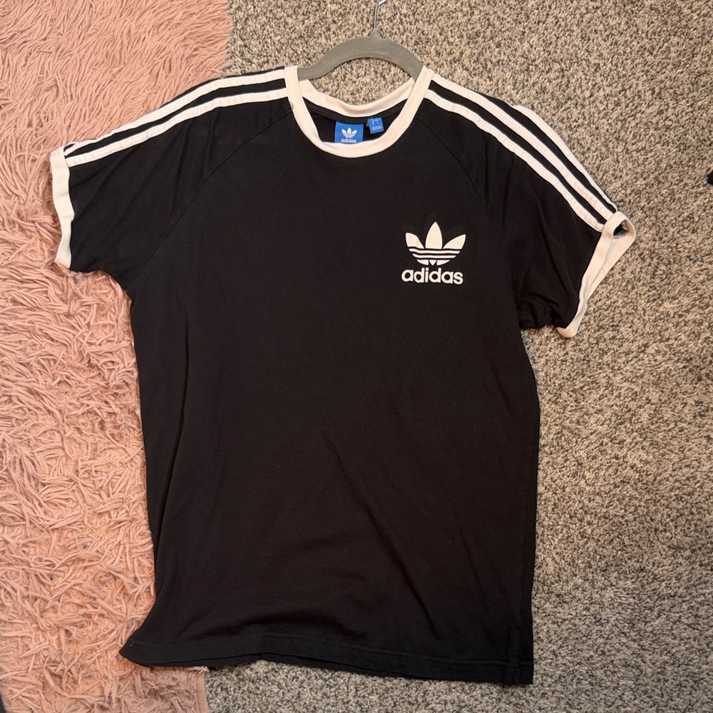 Adidas Black Tee with White Stripes